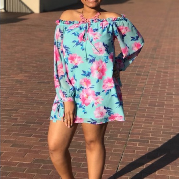 Blue & Pink Floral Dress - Picture 2 of 4